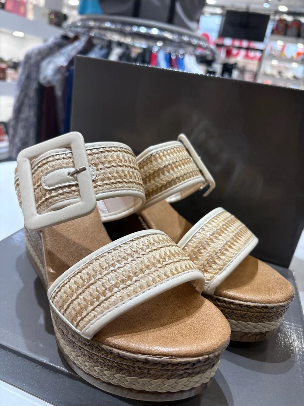 Pierre Dumas Cream Braided Espadrille Wedge Slide with Buckle